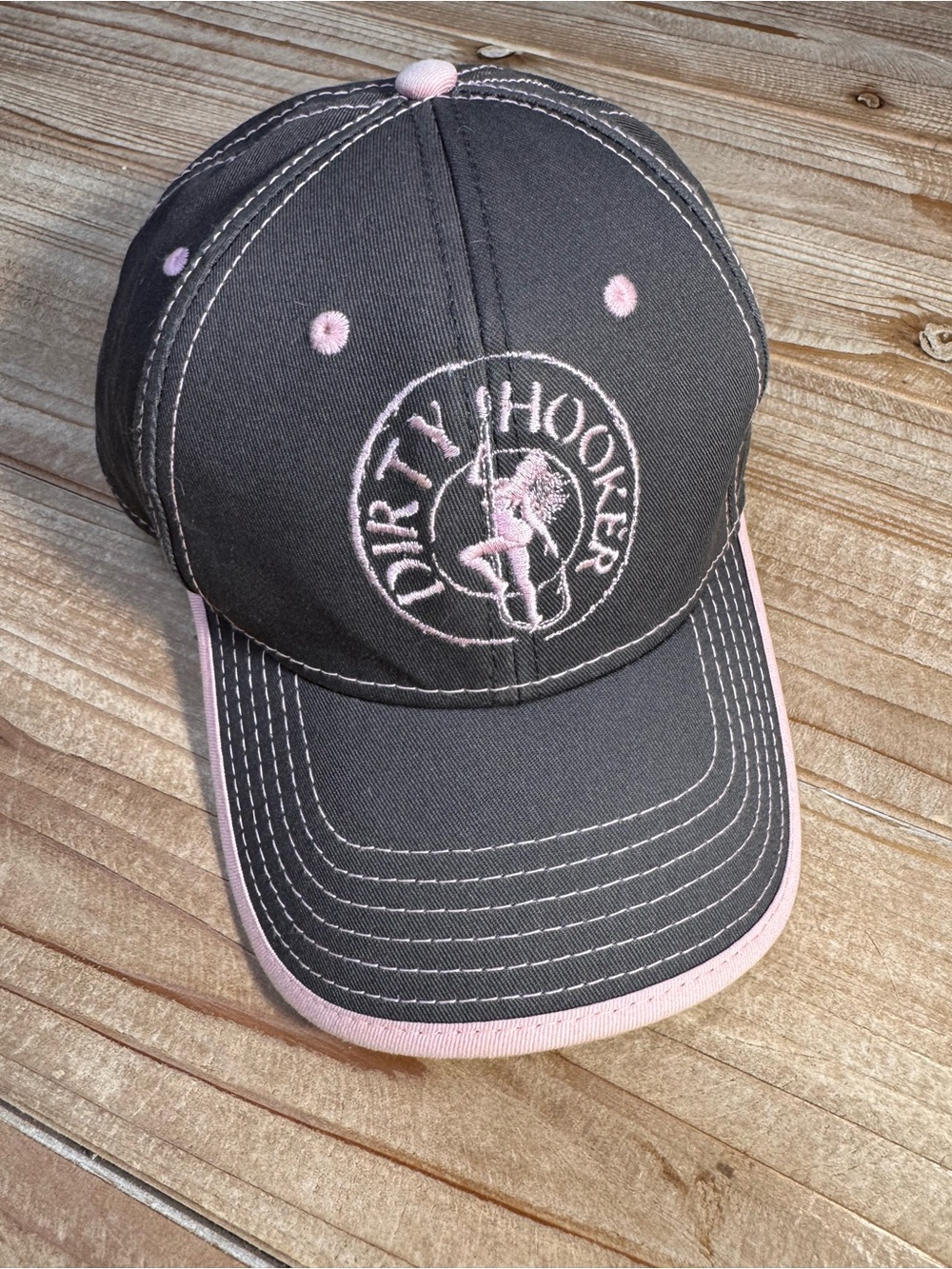 Dirty Hooker Embroidered Adjustable Baseball Cap | Gray & Pink | OTTO